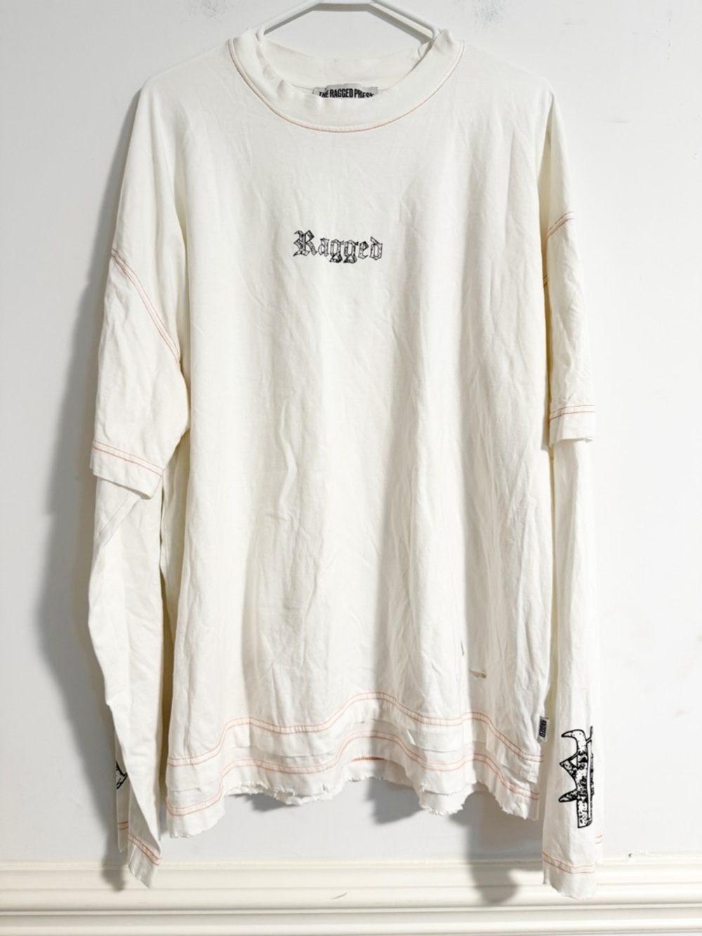 The Ragged Priest Off-White Double Layer Embroidered Long Sleeve Top L